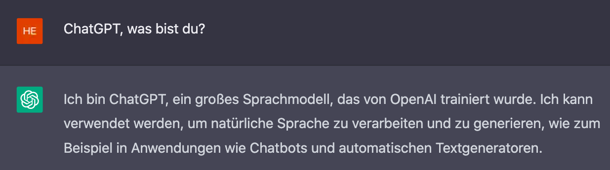 Screenshot von ChatGPT, in dem es seine eigene Funktionsweise erklärt